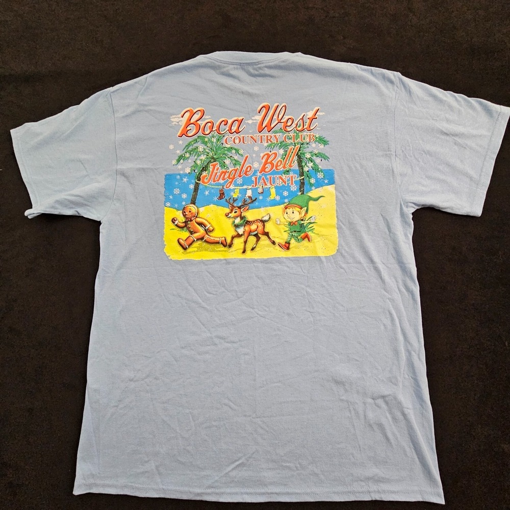 Boca West Country Club Jingle Bell Jaunt Blue Short Sleeve T-Shirt Men's L